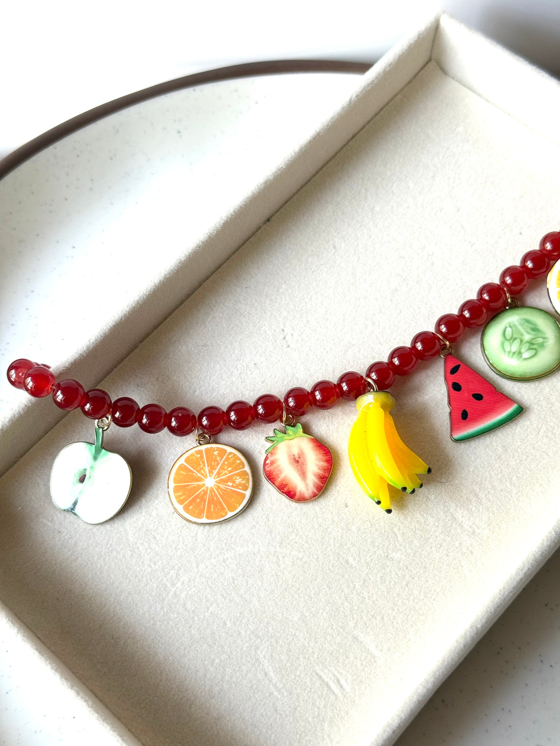 Red Beaded Fruit Charm Necklace